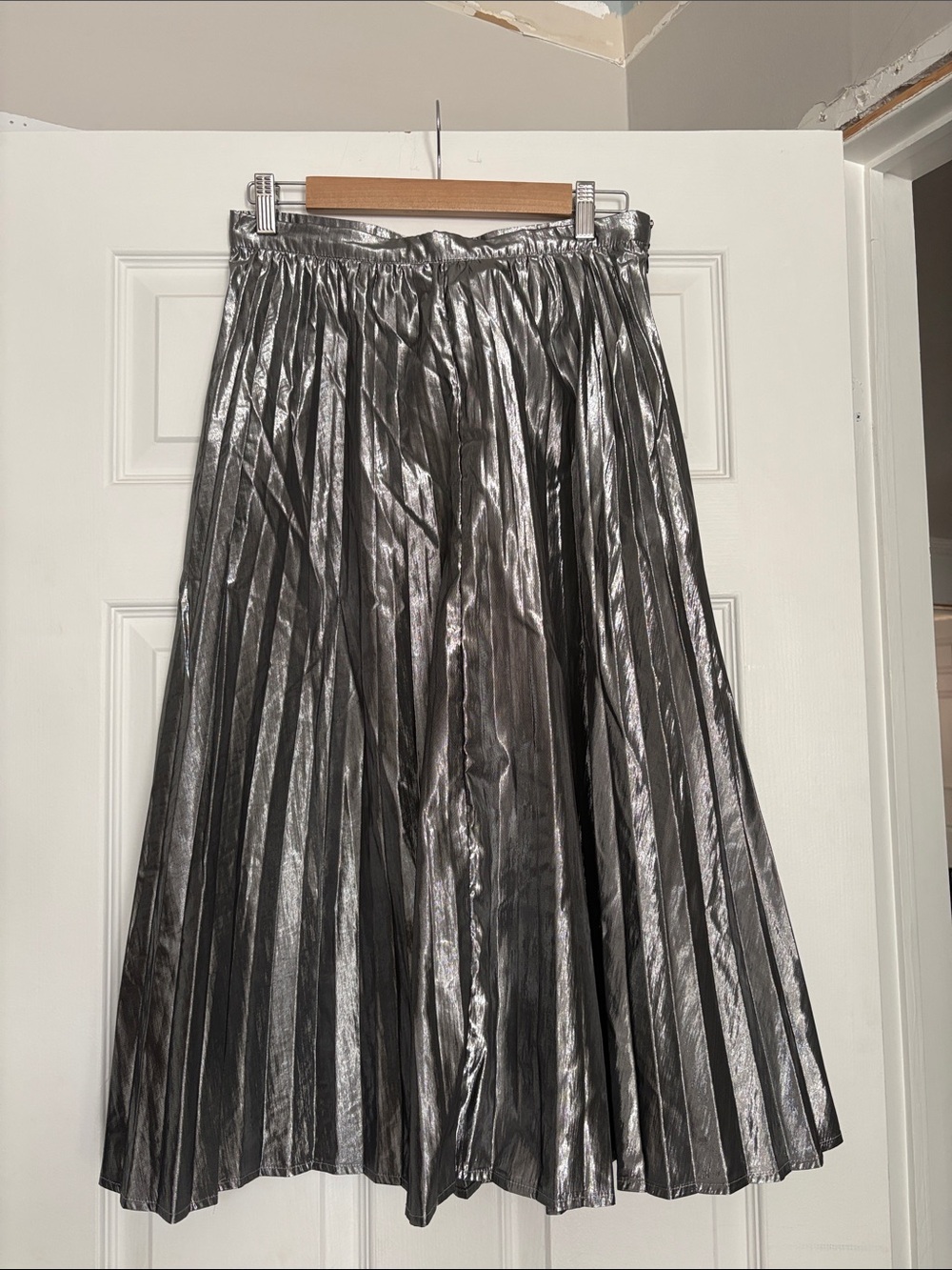 GAP Metallic Silver Pleated Midi Skirt